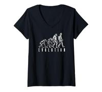 Femme Pompier Pompier évolution Singe Homme de Néandertal Drôle T-Shirt avec Col en V