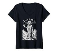 Femme Pompier Pompier Patron Saint Florian Vintage Pompiers T-Shirt avec Col en V