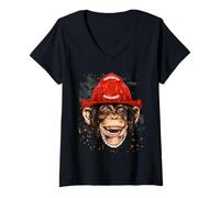 Femme Pompiers Singe Pompiers Amoureux des Animaux Sauvages T-Shirt avec Col en V
