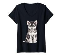 Femme Pomsky Puppy Sketch Dessin Art Amoureux des Chiens T-Shirt avec Col en V