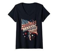 Femme Pon Paul Thomas Massie Election 2028 Drapeau du président américain T-Shirt avec Col en V