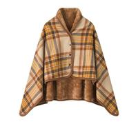 Femme Poncho Polaire Plaid Châle Cape Chaud d'hiver avec Boutons Couverture à Carreaux, Couverture de Canape, 100x140cm (FR/ES, Alpha/Lettres, Taille Unique, Taille Normale, Taille Normale, O)