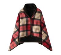 Femme Poncho Polaire Plaid Châle Cape Chaud d'hiver avec Boutons Couverture à Carreaux, Couverture de Canape, 100x140cm (FR/ES, Alpha/lettres, Taille unique, Taille normale, Taille normale, P)