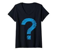Femme Ponctuation ? Point d'interrogation Poser Une Question Knowledge Bleu T-Shirt avec Col en V