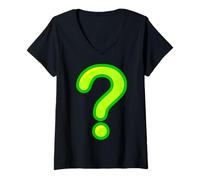 Femme Ponctuation ? Point d'interrogation Poser Une Question Knowledge Green T-Shirt avec Col en V