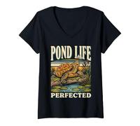 Femme Pond Life Perfecected Turtle Pond Marsh Wildlife T-Shirt avec Col en V