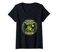 Femme Pond Watch Crew Observation des Grenouilles T-Shirt avec Col en V