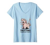 Femme Poney de Motivation Mignon trottant vers Mes objectifs T-Shirt avec Col en V