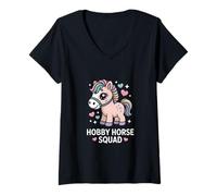 Femme Poney Kawaii Pastel pour Enfants Hobby Horse Squad T-Shirt avec Col en V