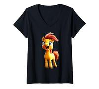 Femme Poney Poulain Cavalière Poneys Équitation Ponette T-Shirt avec Col en V