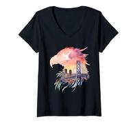 Femme Pont en Baie Majestic Eagle Oakland San Francisco City Line T-Shirt avec Col en V