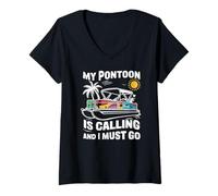 Femme Ponton Mon Ponton m'appelle et Je Dois partir en Bateau T-Shirt avec Col en V