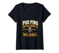Femme Poo Ping Service septique When Doody Calls We Haul Service T-Shirt avec Col en V