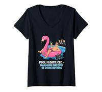 Femme Pool Floatie PDG Directeur général de ne Rien Faire T-Shirt avec Col en V