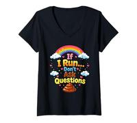 Femme Poop Pooped Funny Bathroom Joke If I Run Don't Ask Questions T-Shirt avec Col en V
