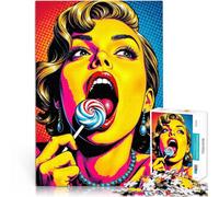 Femme Pop Art avec Une Sucette Puzzle 1000 pièces pour Adultes Compétition de Vitesse Manuelle décoration Murale 38x26cm
