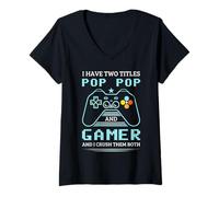 Femme Pop Pop Gamer I Have Two Titles Pop Gamer T-Shirt avec Col en V