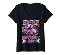 Femme Pop-Pop of The Birthday Boy Race Car Party Family Matching T-Shirt avec Col en V