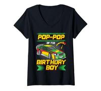 Femme Pop-Pop of The Birthday Boy Race Car Party Family Matching T-Shirt avec Col en V
