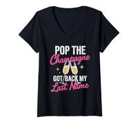 Femme Pop The Champagne Got Back My Last Name Divorce Celebration T-Shirt avec Col en V