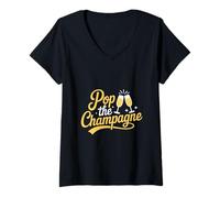 Femme Pop The Champagne Réveillon du Nouvel An T-Shirt avec Col en V