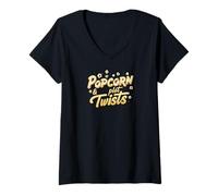 Femme Popcorn & Plot Twists Funny Movie Film TV Show Fan T-Shirt avec Col en V