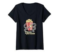Femme Popcorn & Plot Twists Movie Film Buff Cinema Fan T-Shirt avec Col en V