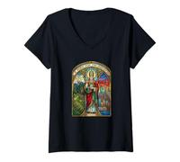 Femme Pope Leo XIV A Pope for The Americas Vitrail Style T-Shirt avec Col en V