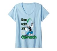 Femme Popeye The Sailor Man Keep Calm & Eat Spinach Bande dessinée rétro T-Shirt avec Col en V