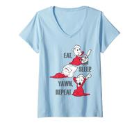 Femme Popeye The Sailor Man Swee'Pea Eat Sleep Yawn Repeat T-Shirt avec Col en V