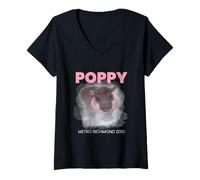 Femme Poppy Cute Baby Pygmy Hippo Produit officiel T-Shirt avec Col en V