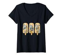 Femme Popsicles Summer Dessert Collage Méditerranéen Art Côtier T-Shirt avec Col en V