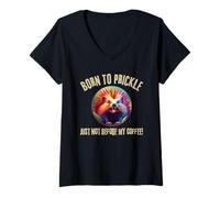 Femme Porc-épic Born to Prickle Just Not Before My Coffee Wild Fun T-Shirt avec Col en V