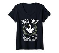 Femme Porch Goose Social Club Funny Silly Animal pour Femmes, Hommes et Enfants T-Shirt avec Col en V