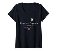 Femme Port de Cassis Yacht Club Marina Côte d'Azur Calanques T-Shirt avec Col en V