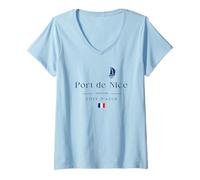 Femme Port de Nice Lympia Yacht Club Marina Côte d'Azur Voile T-Shirt avec Col en V