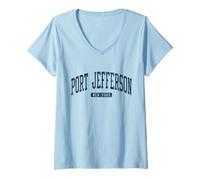Femme Port Jefferson New York NY College University Style Bleu T-Shirt avec Col en V
