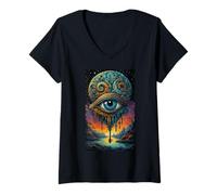 Femme Portail des Yeux surréalistes - Design Fantaisie visionnaire T-Shirt avec Col en V