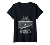 Femme Porte-avions français Charles de Gaulle R91 Militaire T-Shirt avec Col en V