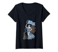 Femme Porte-Drapeau de la liberté de la Grèce - Art Nouveau Grec T-Shirt avec Col en V