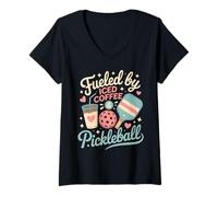 Femme Porté par Les Amateurs De Café Glacé Et De Pickleball T-Shirt avec Col en V