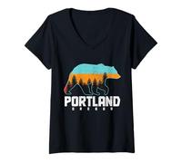Femme Portland Oregon Bear Pride Randonnée Camping Vintage T-Shirt avec Col en V