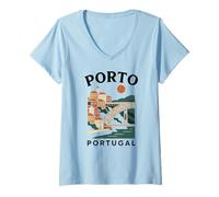 Femme Porto Portugal Retro Riverside City Travel Portugais Europe T-Shirt avec Col en V