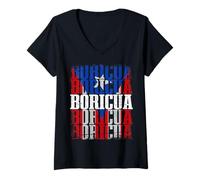 Femme Porto Rico Boricua Boricua Boricua Couleurs Drapeau Edition T-Shirt avec Col en V