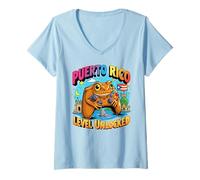 Femme Porto Rico Niveau Débloqué Gamer Coqui Frog T-Shirt avec Col en V