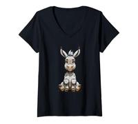 Femme Portrait Abstrait d’Âne T-Shirt avec Col en V
