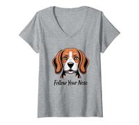 Femme Portrait de Beagle Suivez Votre Nez T-Shirt avec Col en V