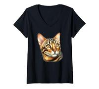 Femme Portrait de chat du Bengale T-Shirt avec Col en V