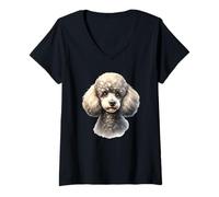 Femme Portrait de Chien Caniche T-Shirt avec Col en V