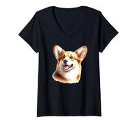 Femme Portrait de Chien Corgi T-Shirt avec Col en V